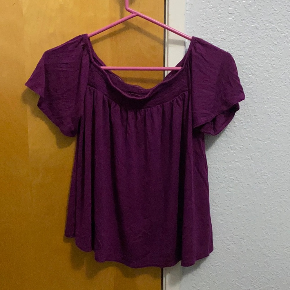 Purple off the shoulder shirt